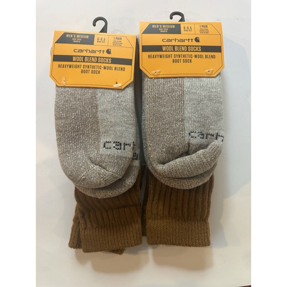 Carhartt Men’s Wool Blend Heavyweight Boot Socks Medium 6-8.5 Brown 2 Pairs